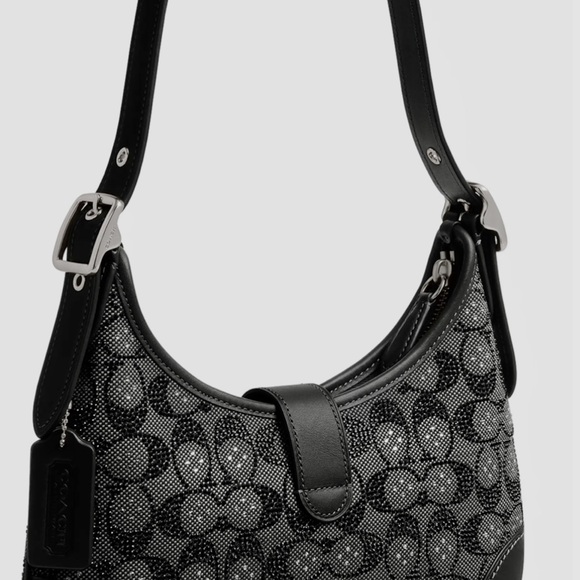 Coach Black Crystal Hamptons Signature Jacquard Hobo Bag - Picture 4 of 8